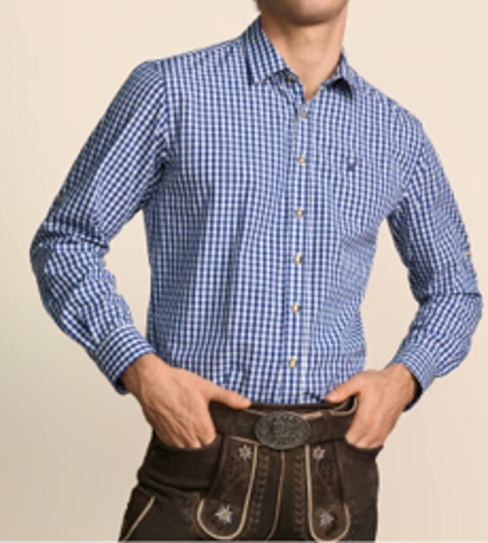 Kruger Men's Bavarian Trachten Shirt Blue Gingham Check Oktoberfest Lg German